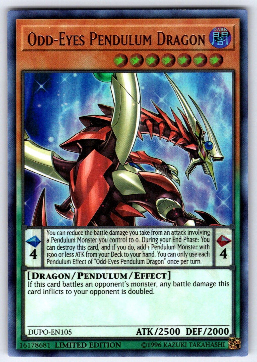 Odd-Eyes Pendulum Dragon Limited Ultra Rare Duel Power DUPO-EN105 NM 2019