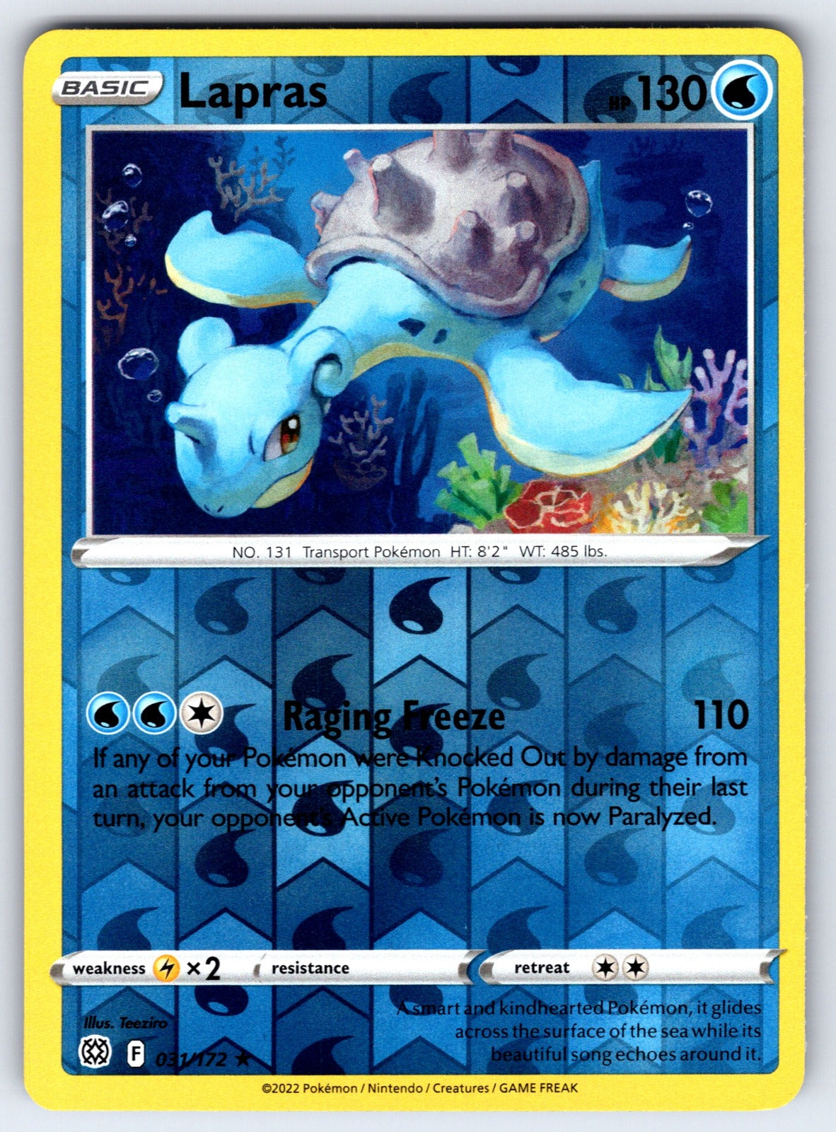 Lapras Reverse Holo Rare SWSH09: Brilliant Stars 031/172 NM 2022