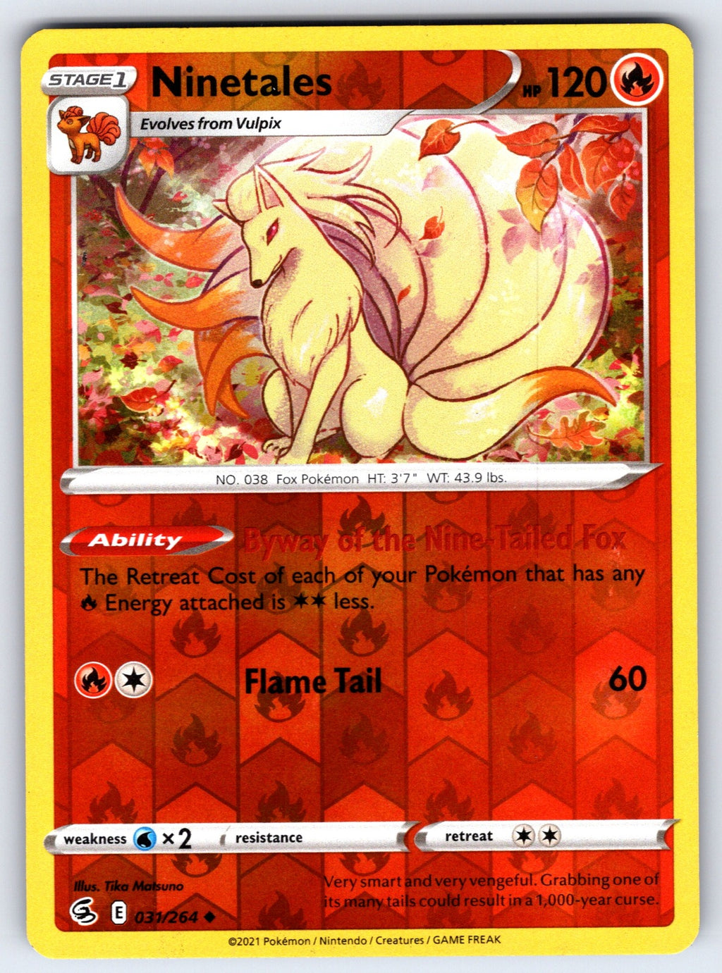 Ninetales (31) Reverse Holo Uncommon SWSH08: Fusion Strike 031/264 NM 2021