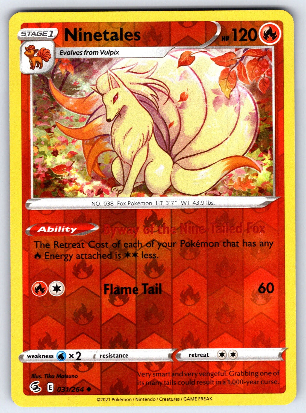 Ninetales (31) Reverse Holo Uncommon SWSH08: Fusion Strike 031/264 NM 2021