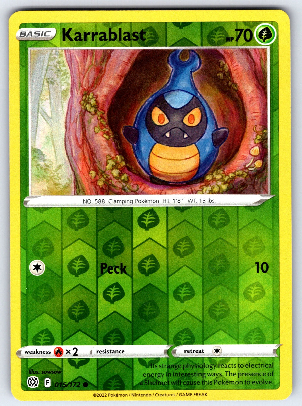 Karrablast Reverse Holo Common SWSH09: Brilliant Stars 015/172 NM 2022
