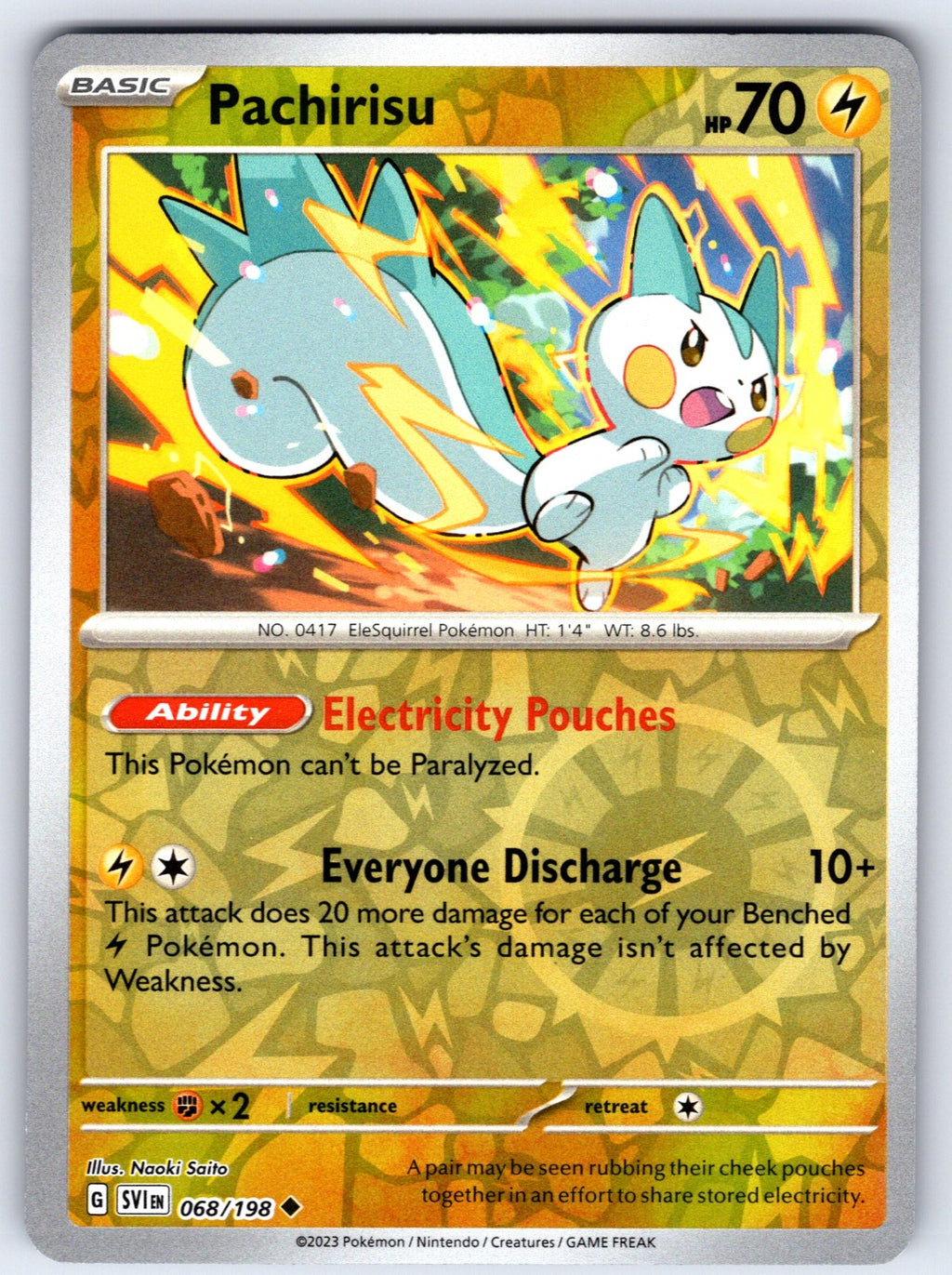 Pachirisu Reverse Holo Uncommon SV01: Scarlet & Violet Base Set 068/198 NM 2023