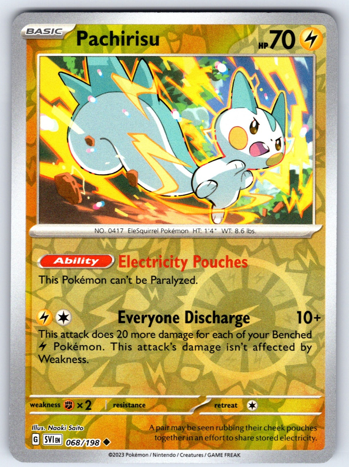 Pachirisu Reverse Holo Uncommon SV01: Scarlet & Violet Base Set 068/198 NM 2023