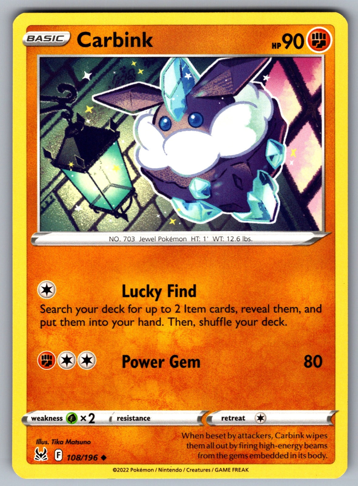 Carbink Uncommon SWSH11: Lost Origin 108/196 NM 2022