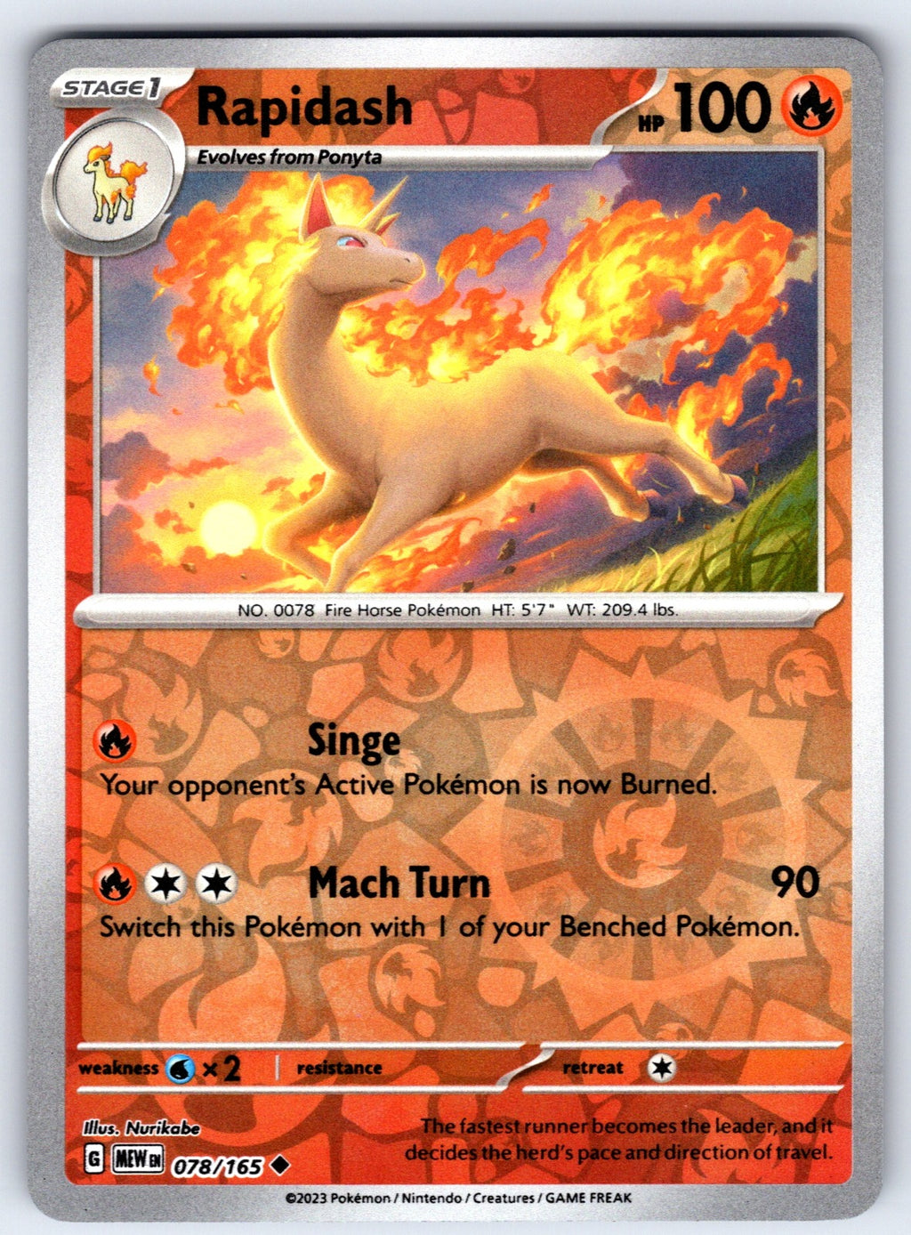 Rapidash Reverse Holo Uncommon SV: Scarlet & Violet 151 078/165 NM 2023