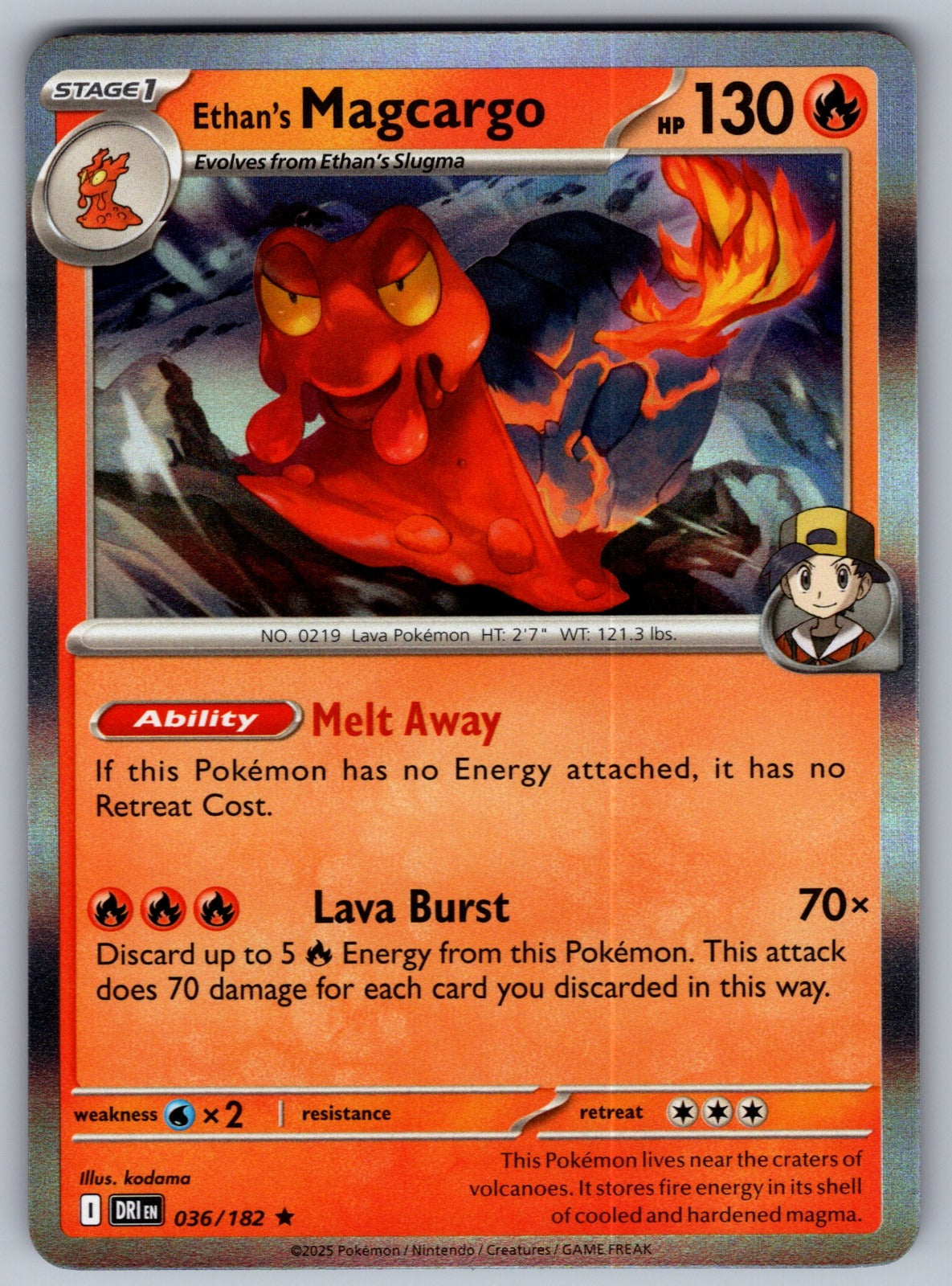 Ethan's Magcargo Holo Rare SV10: Destined Rivals 036/182 NM 2025