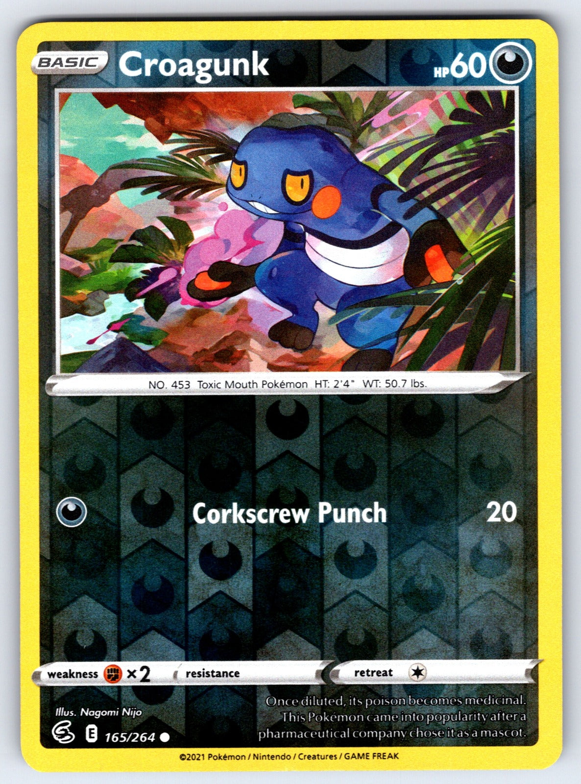 Croagunk Reverse Holo Common SWSH08: Fusion Strike 165/264 NM 2021