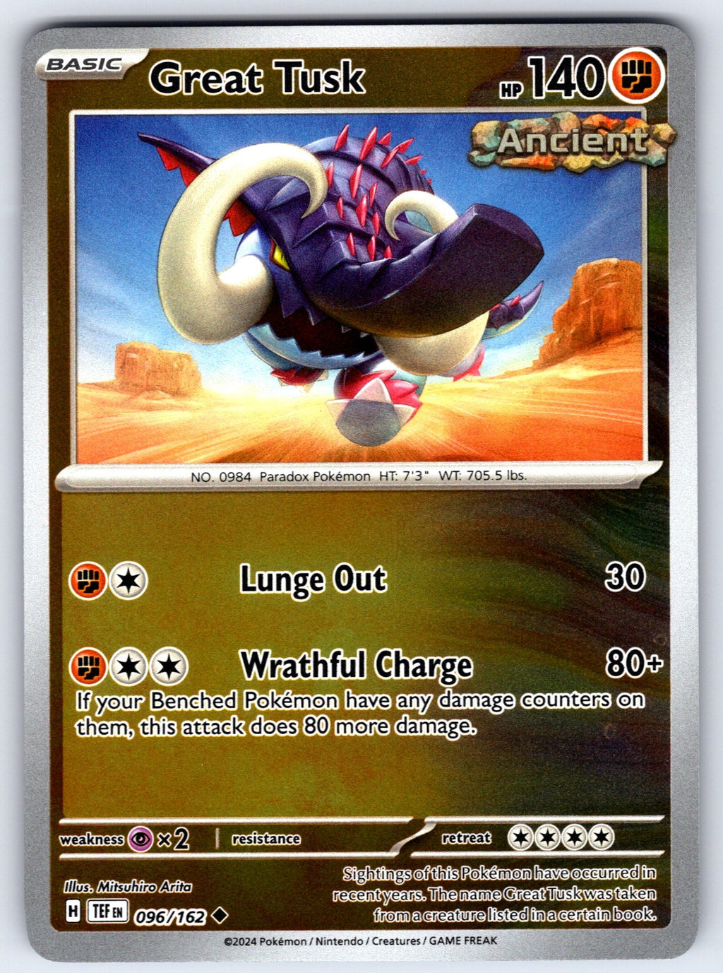 Great Tusk Reverse Holo Uncommon SV05: Temporal Forces 096/162 NM 2024