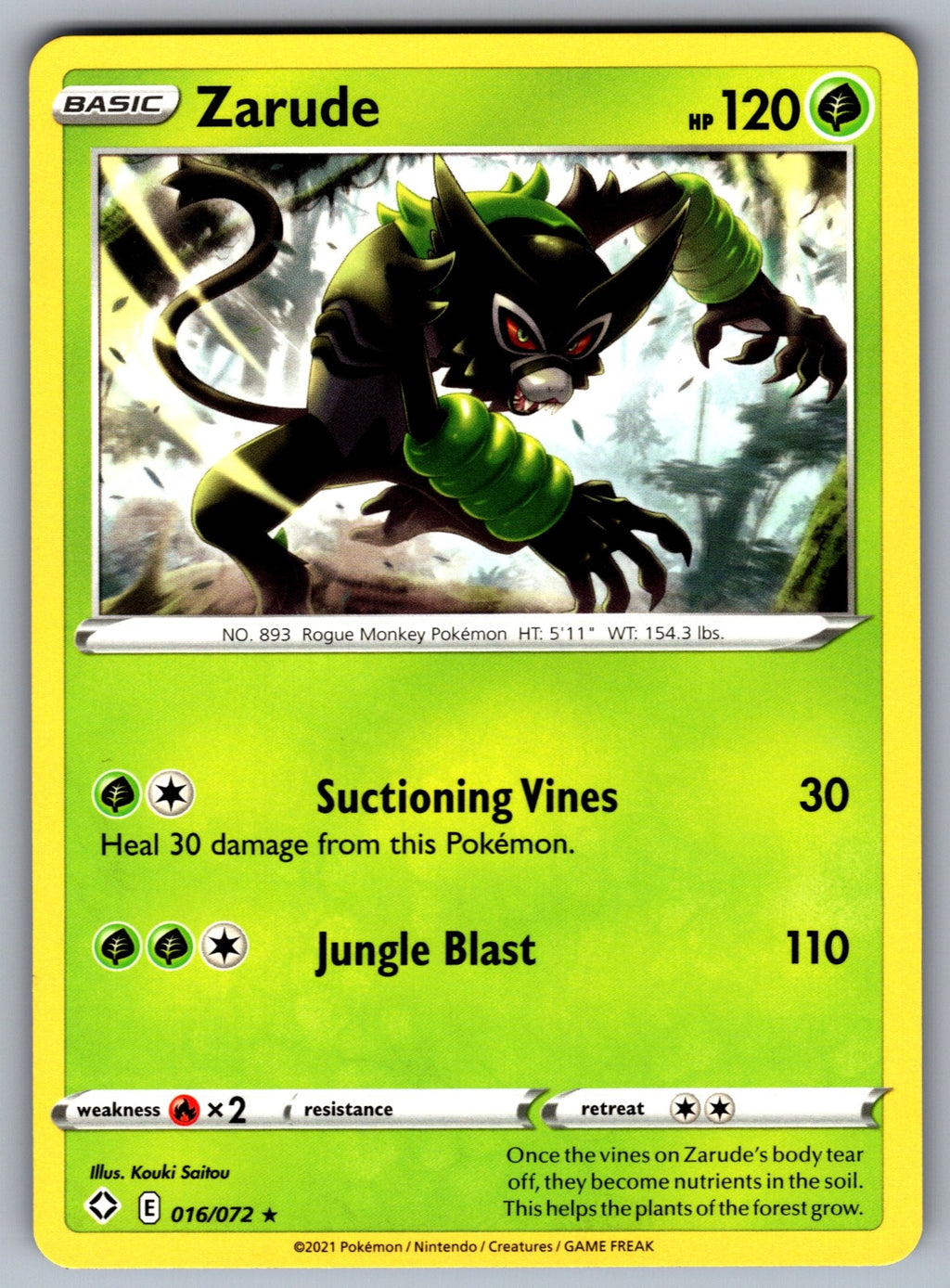 Zarude Rare Shining Fates 016/072 NM 2021