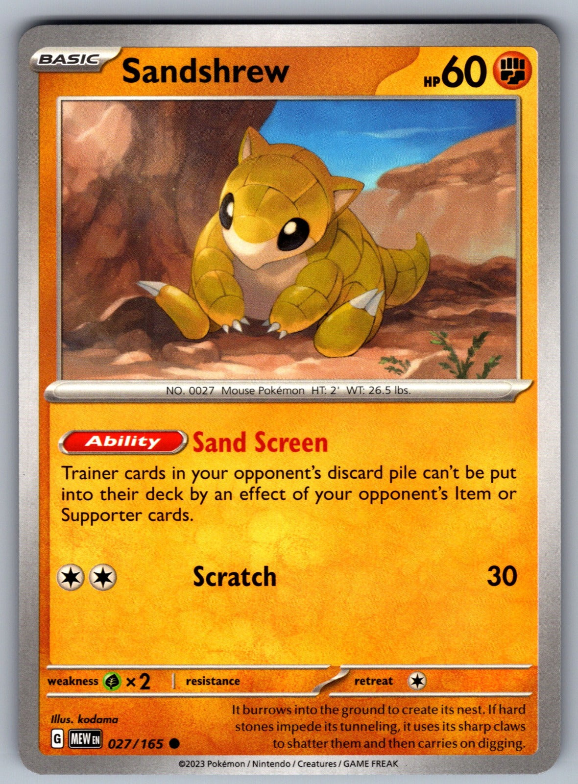 Sandshrew Common SV: Scarlet & Violet 151 027/165 NM 2023