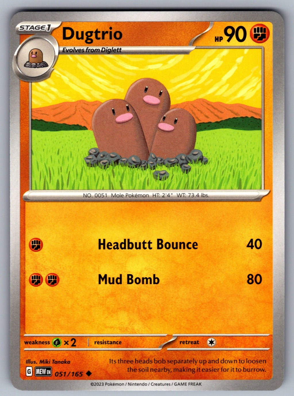 Dugtrio Uncommon SV: Scarlet & Violet 151 051/165 NM 2023