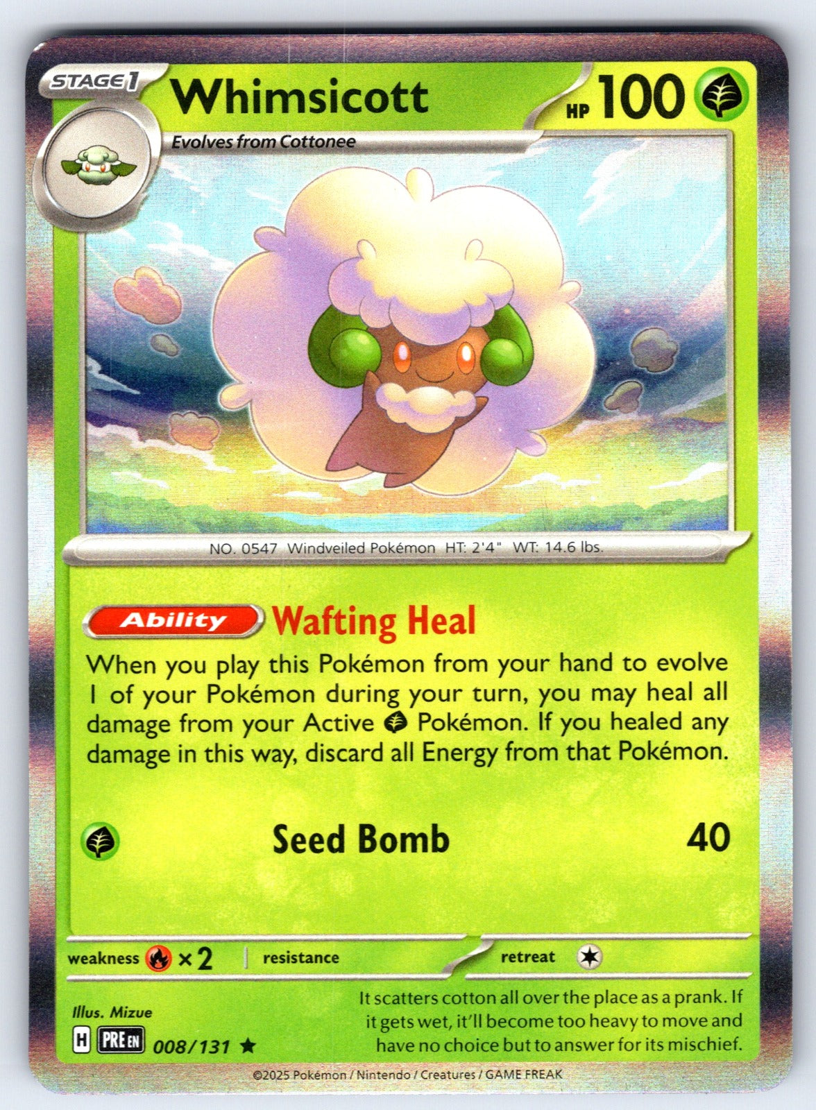 Whimsicott Holo Rare SV: Prismatic Evolutions 008/131 NM 2025