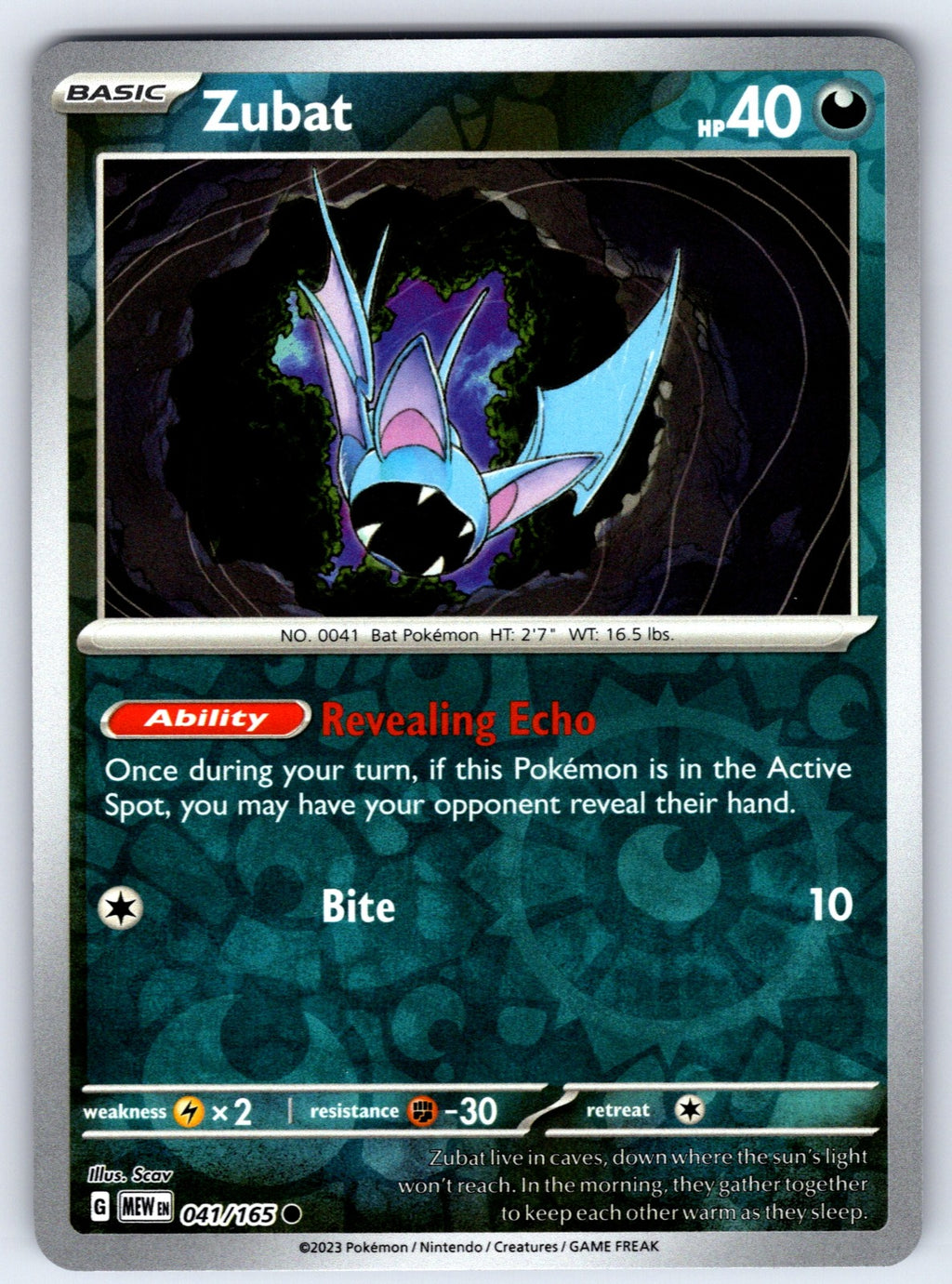 Zubat Reverse Holo Common SV: Scarlet & Violet 151 041/165 NM 2023