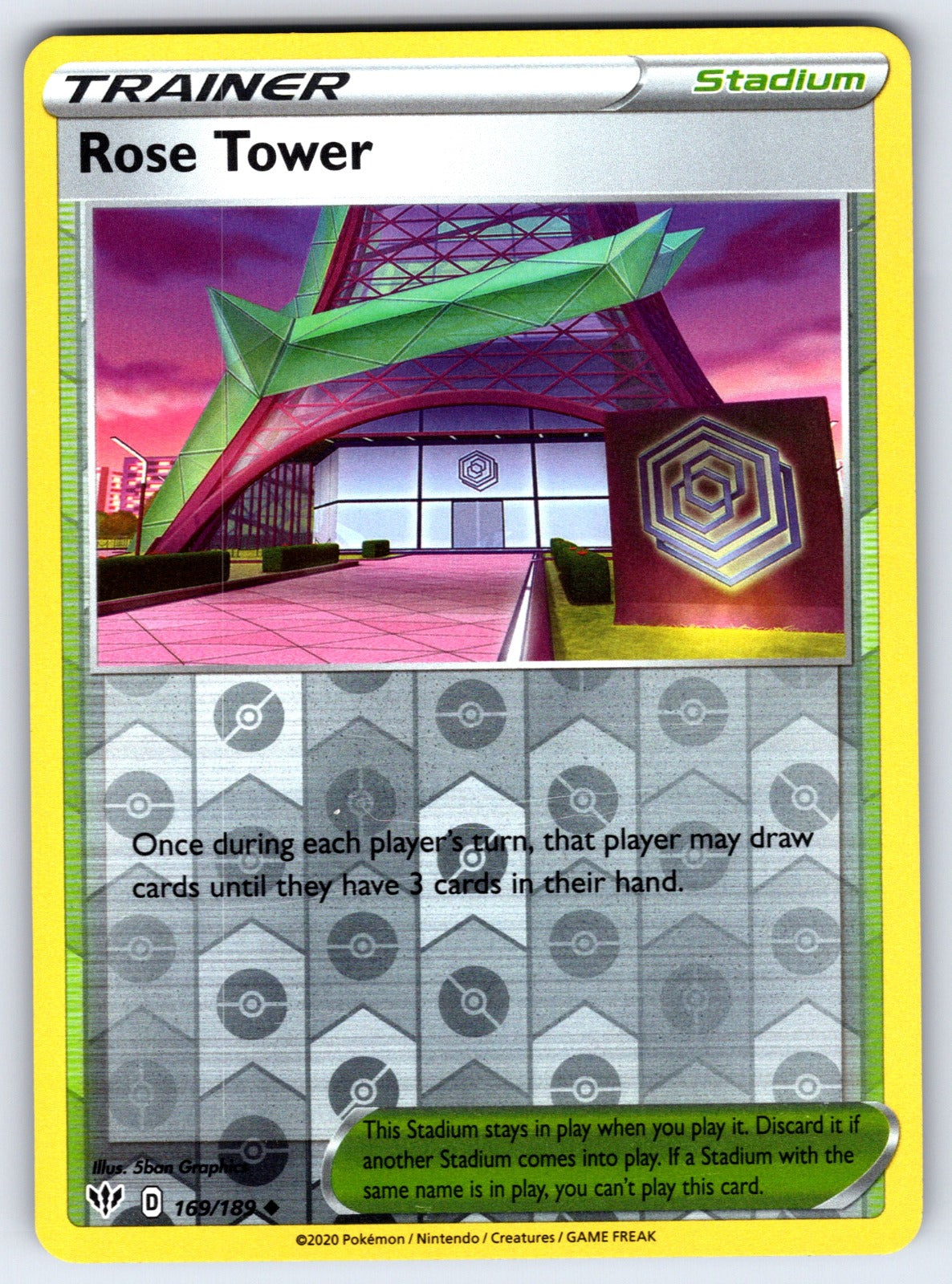 Rose Tower Reverse Holo Uncommon SWSH03: Darkness Ablaze 169/189 NM 2020