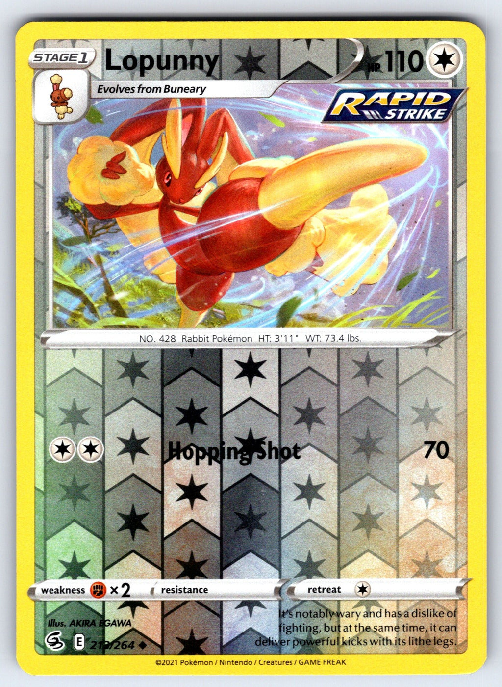 Lopunny Reverse Holo Uncommon SWSH08: Fusion Strike 213/264 NM 2021