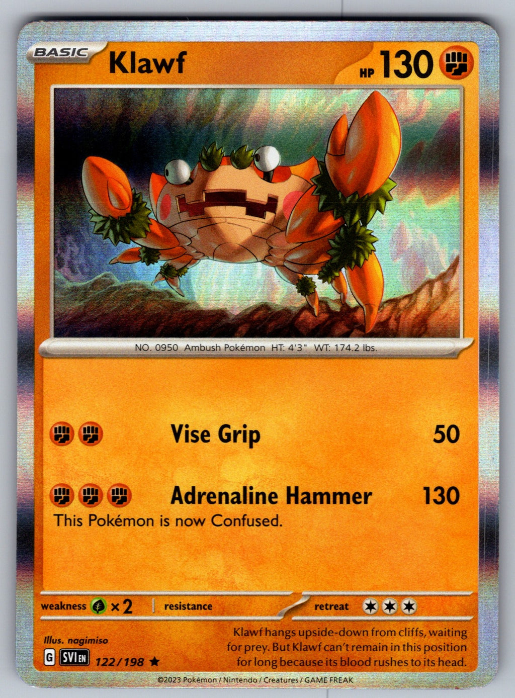 Klawf Holo Rare SV01: Scarlet & Violet Base Set 122/198 NM 2023