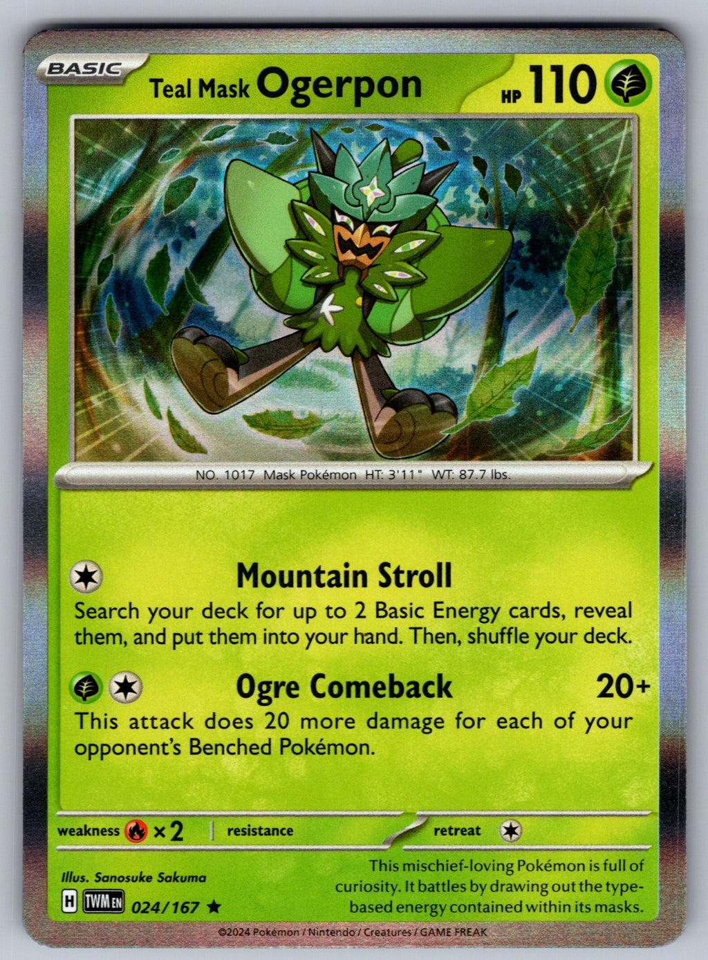 Teal Mask Ogerpon Holo Rare SV06: Twilight Masquerade 024/167 NM 2024