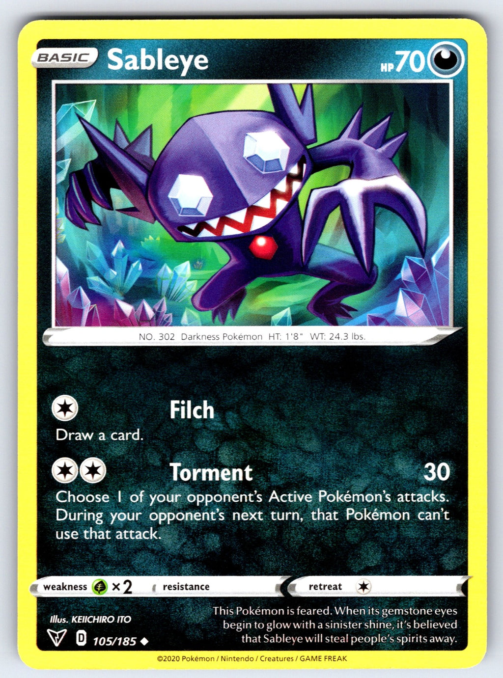 Sableye Uncommon SWSH04: Vivid Voltage 105/185 NM 2020