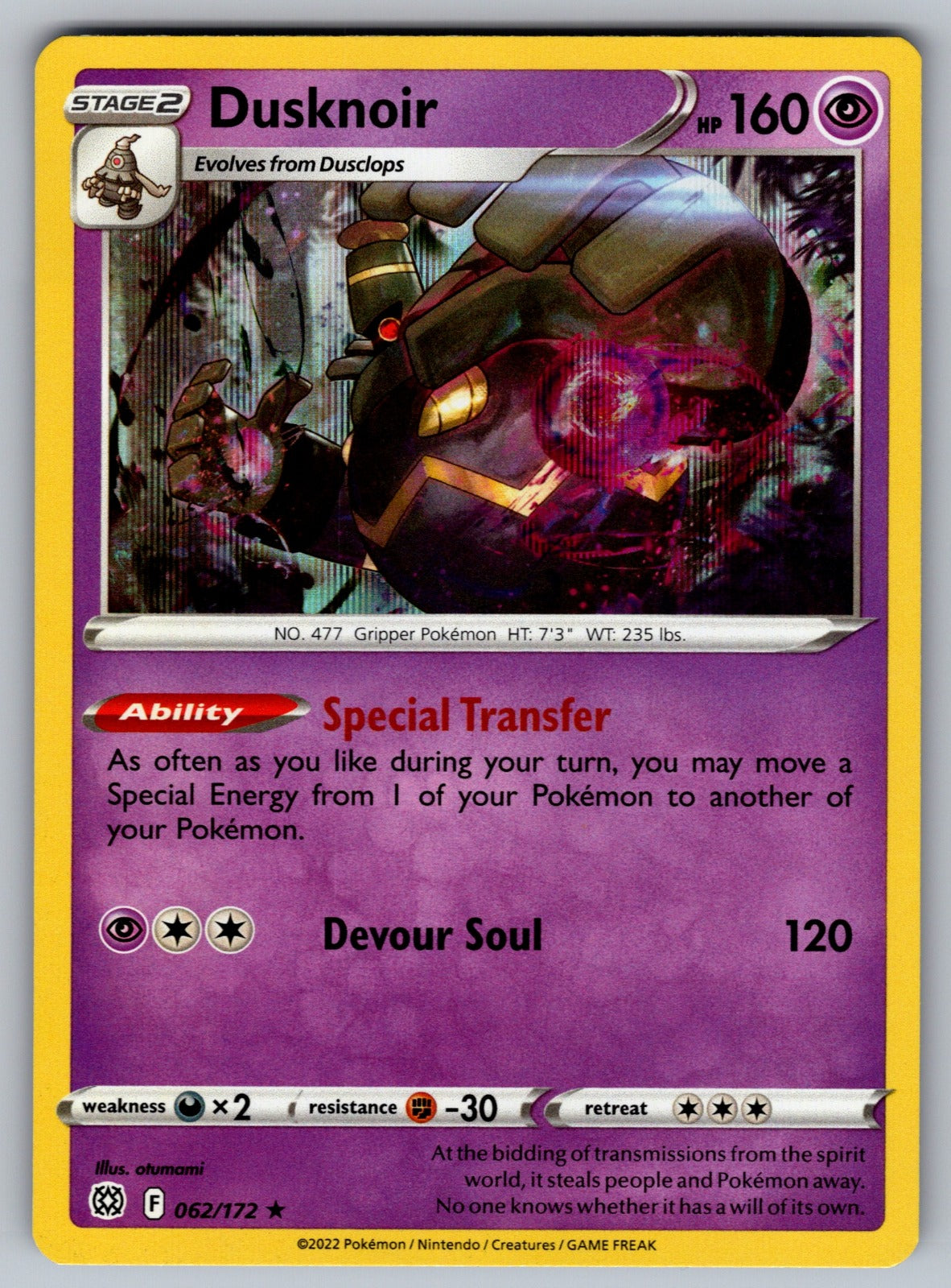 Dusknoir Holo Rare SWSH09: Brilliant Stars 062/172 NM 2022