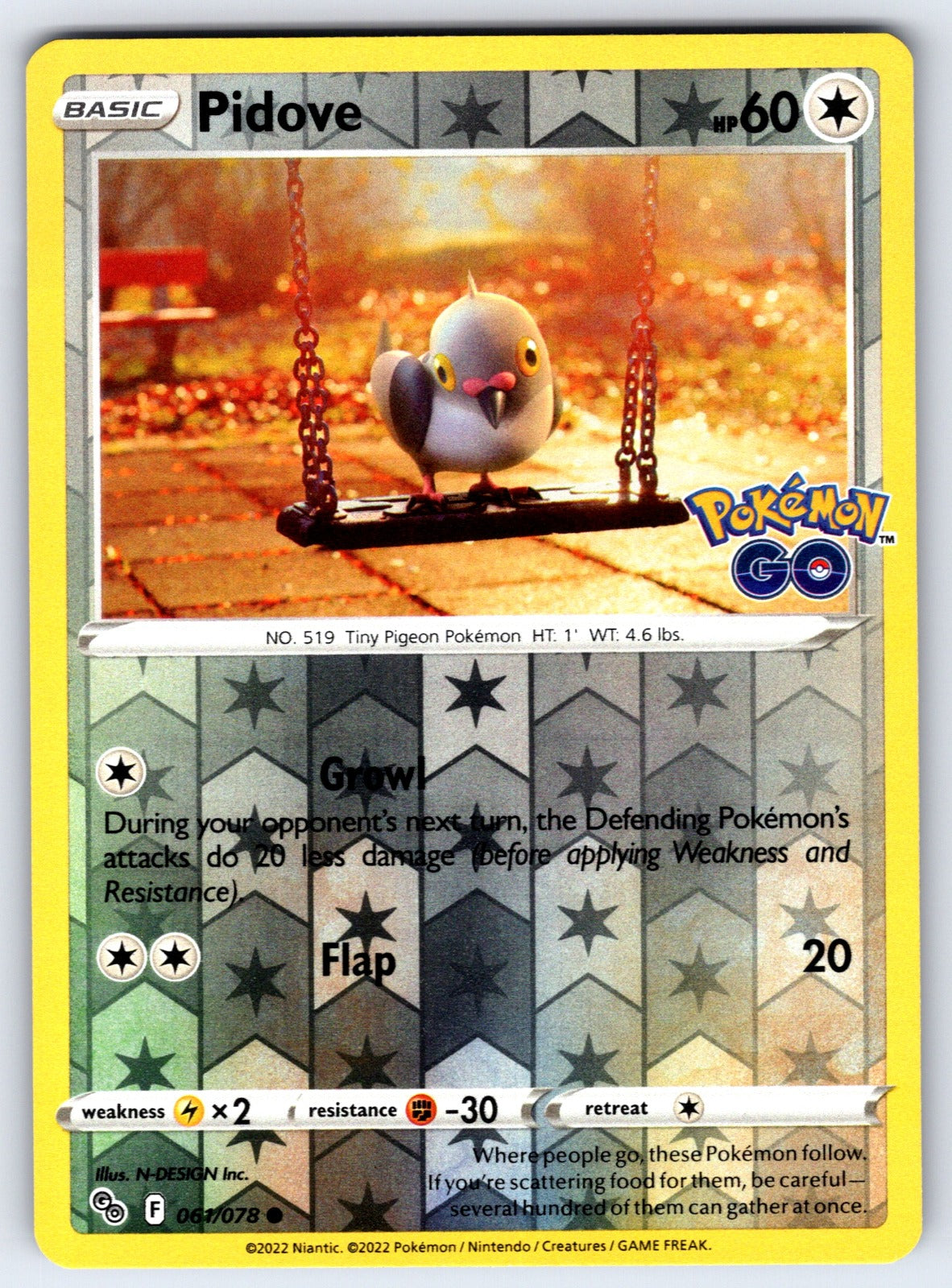 Pidove Reverse Holo Common Pokemon GO 061/078 NM 2022