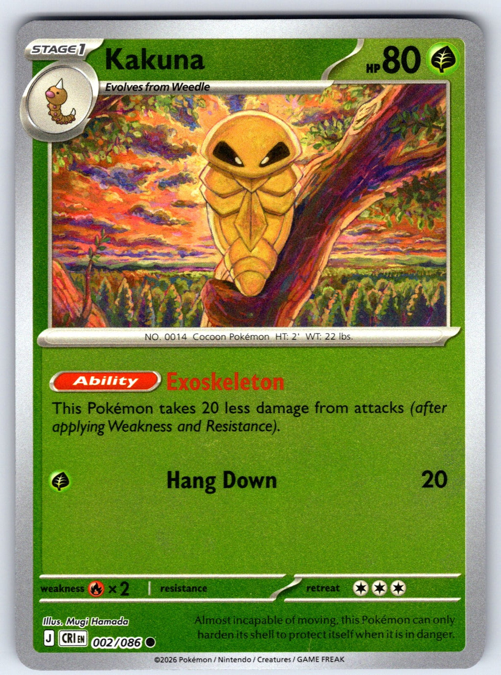Kakuna Reverse Holo Common ME04: Chaos Rising 002/086 NM 2026