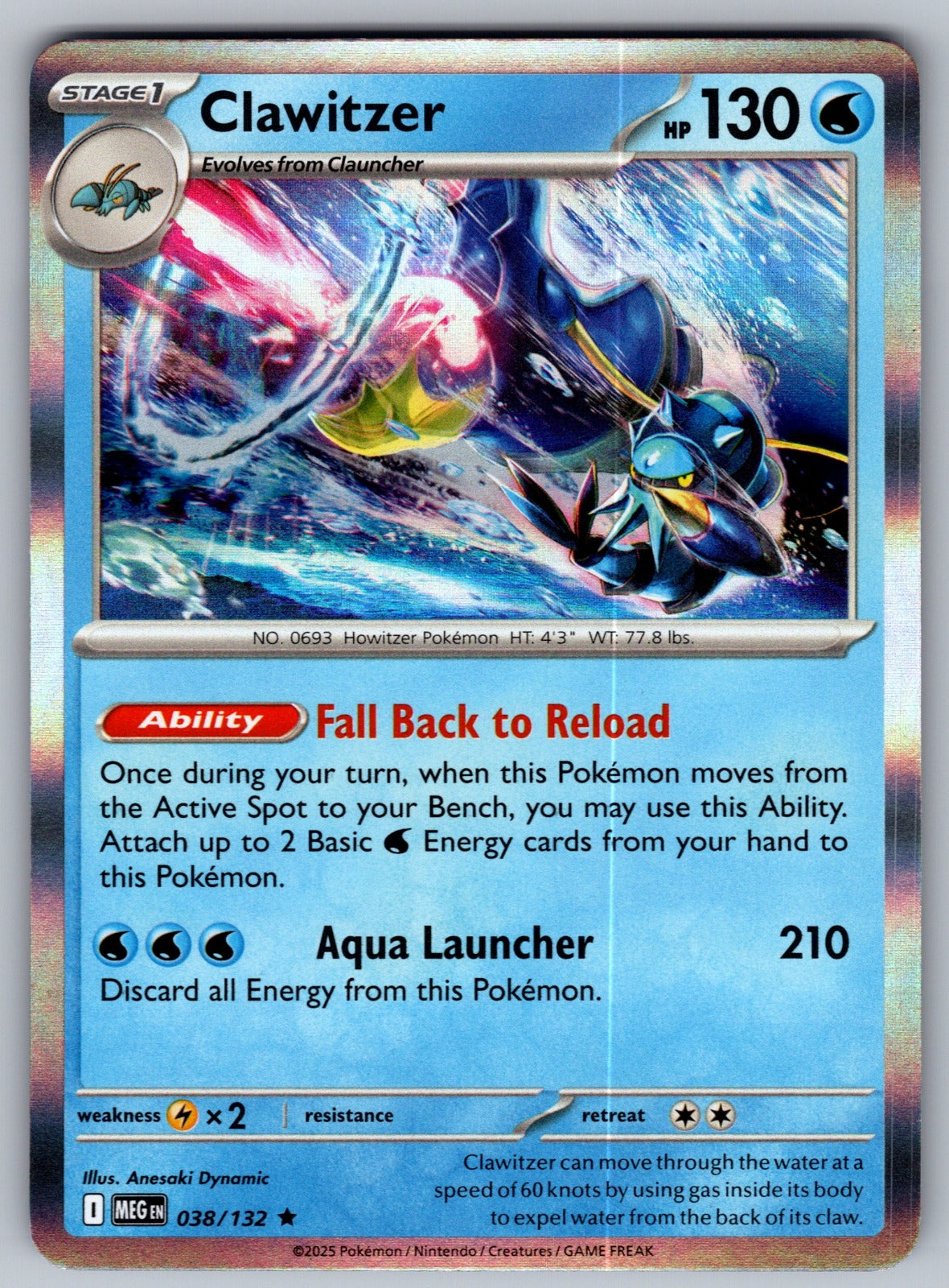 Clawitzer Holo Rare ME01: Mega Evolution 038/132 NM 2025