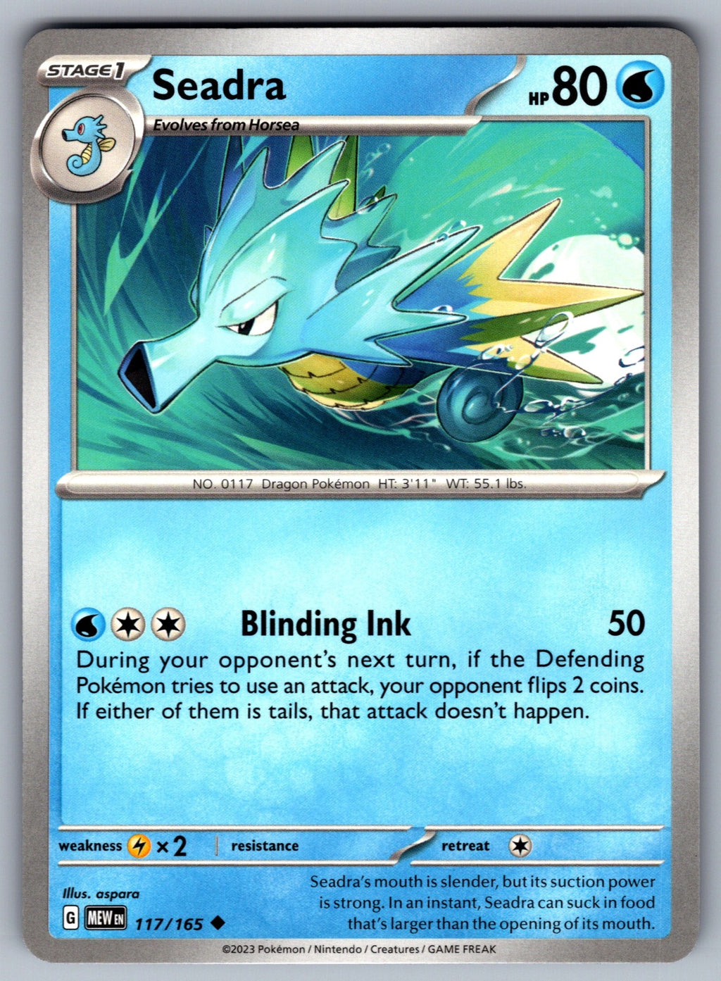 Seadra Uncommon SV: Scarlet & Violet 151 117/165 NM 2023