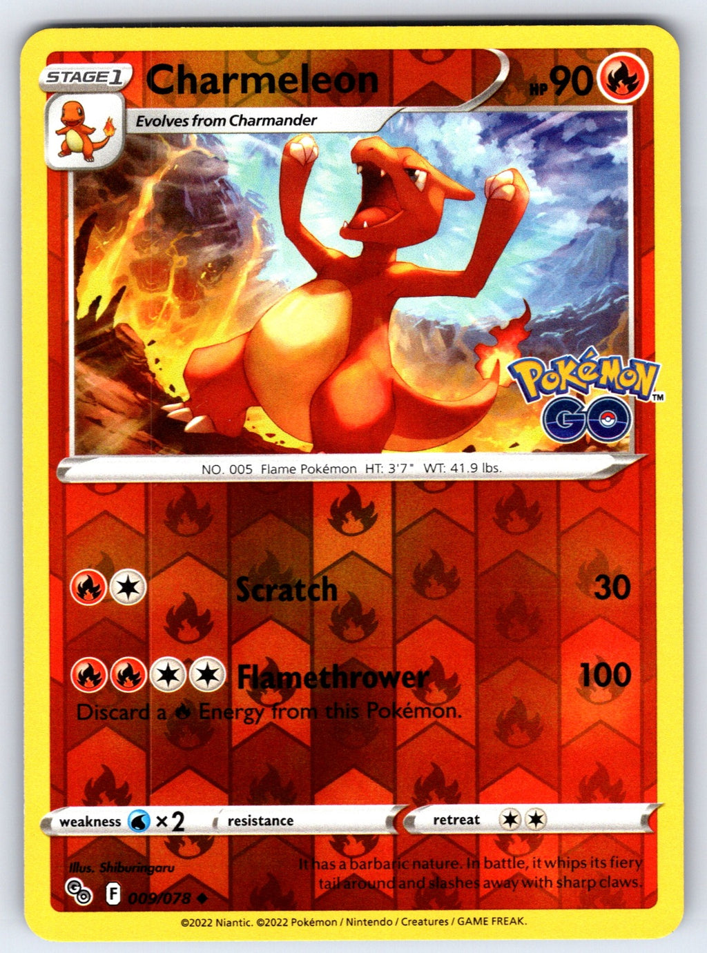 Charmeleon Reverse Holo Uncommon Pokemon GO 009/078 NM 2022