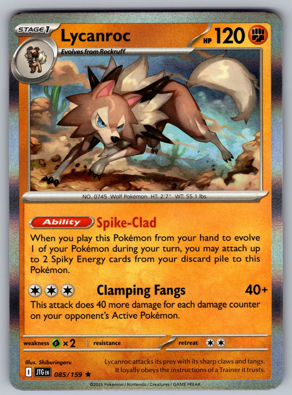 Lycanroc Holo Rare SV09: Journey Together 085/159 NM 2025