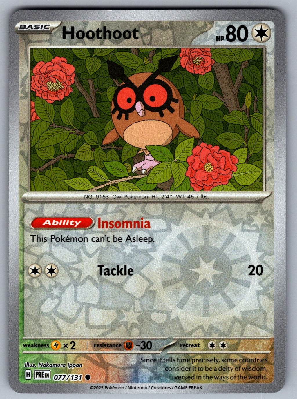 Hoothoot Reverse Holo Common SV: Prismatic Evolutions 077/131 NM 2025
