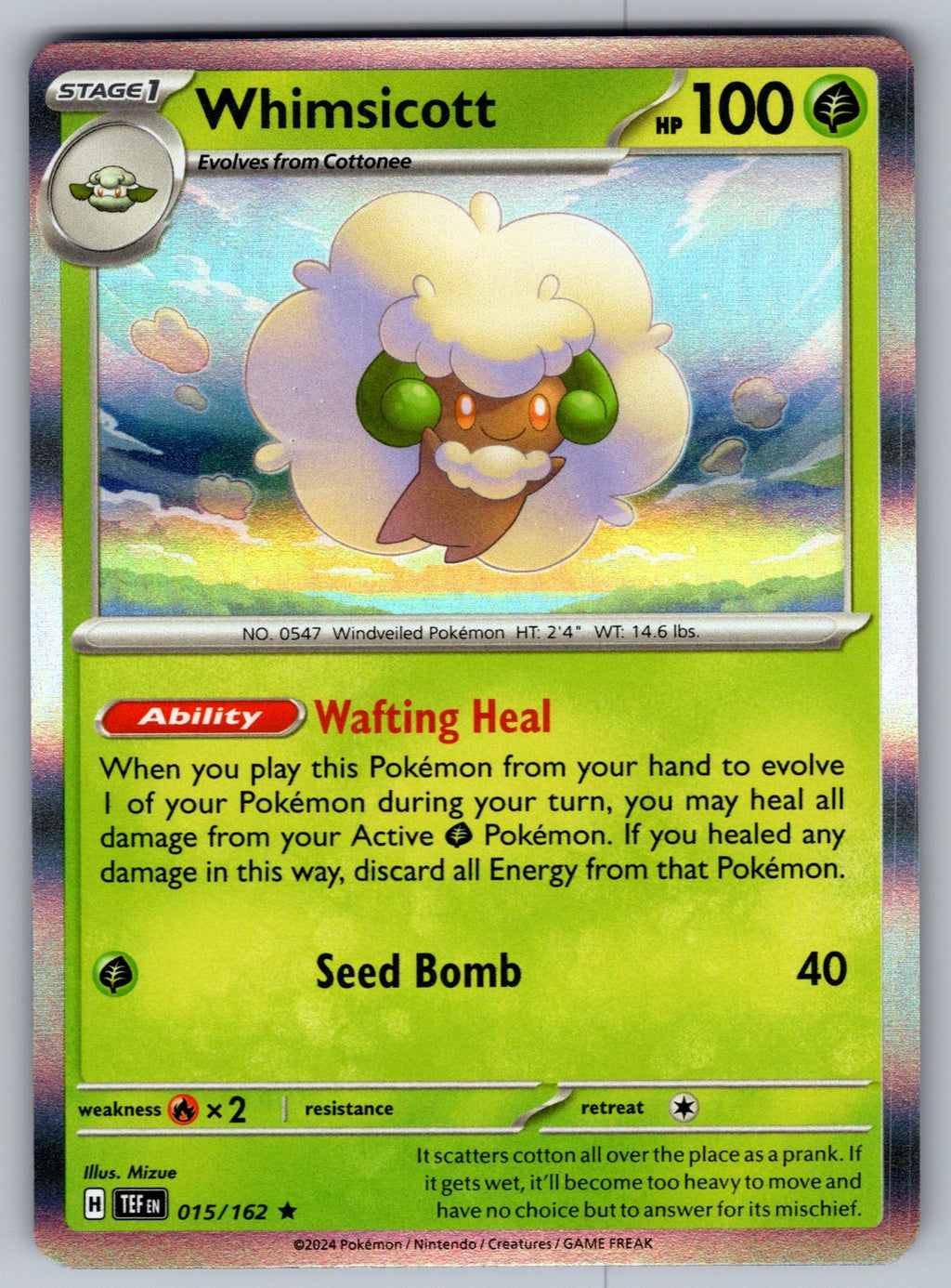 Whimsicott Holo Rare SV05: Temporal Forces 015/162 NM 2024