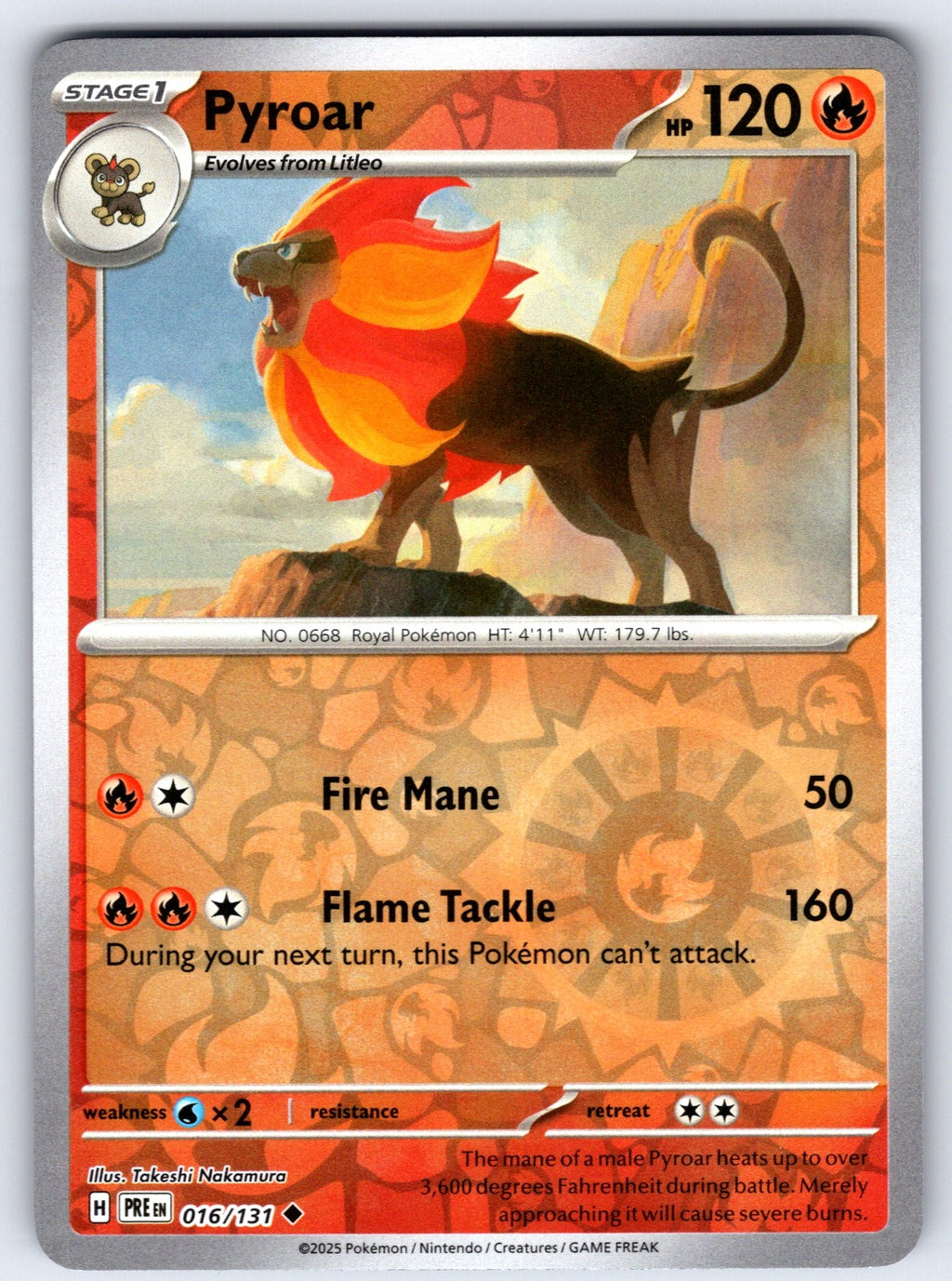 Pyroar Reverse Holo Uncommon SV: Prismatic Evolutions 016/131 NM 2025