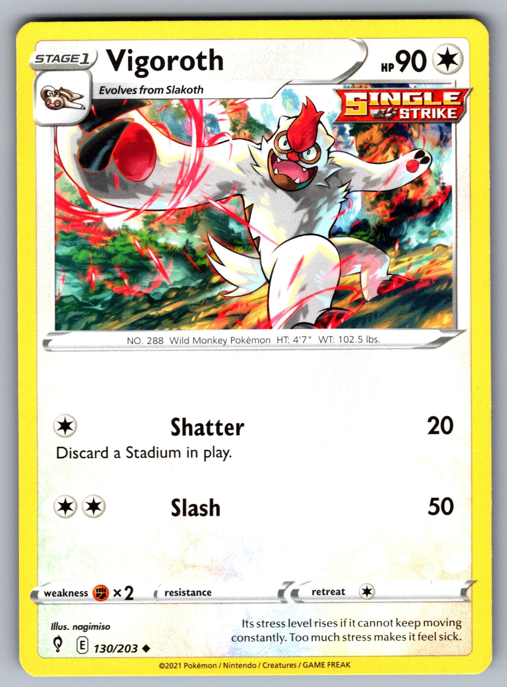 Vigoroth Uncommon SWSH07: Evolving Skies 130/203 NM 2021