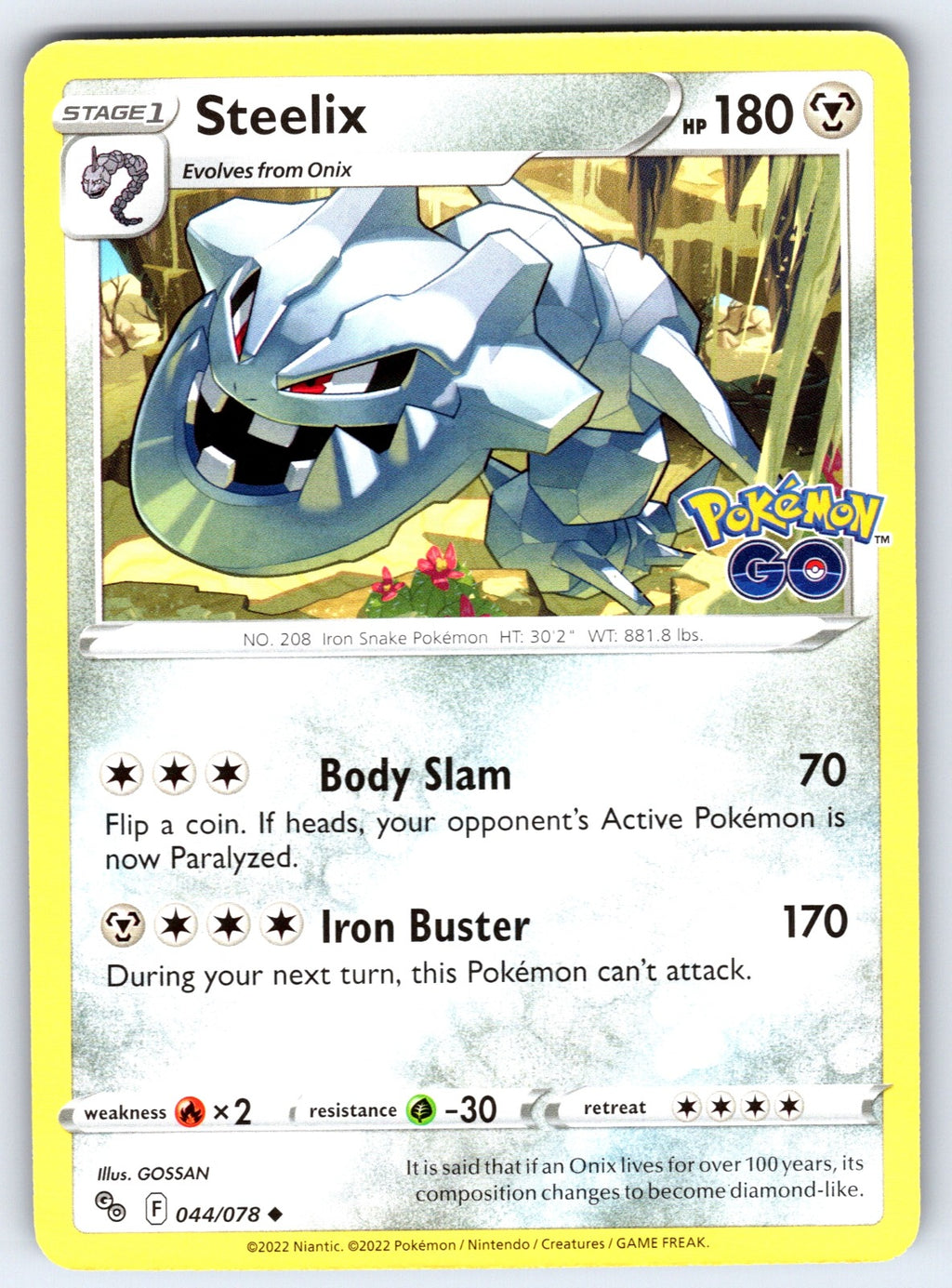 Steelix Uncommon Pokemon GO 044/078 NM 2022