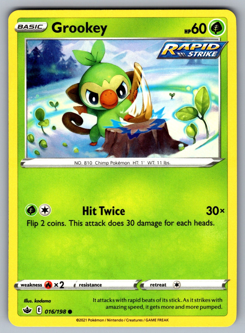 Grookey Common SWSH06: Chilling Reign 016/198 NM 2021