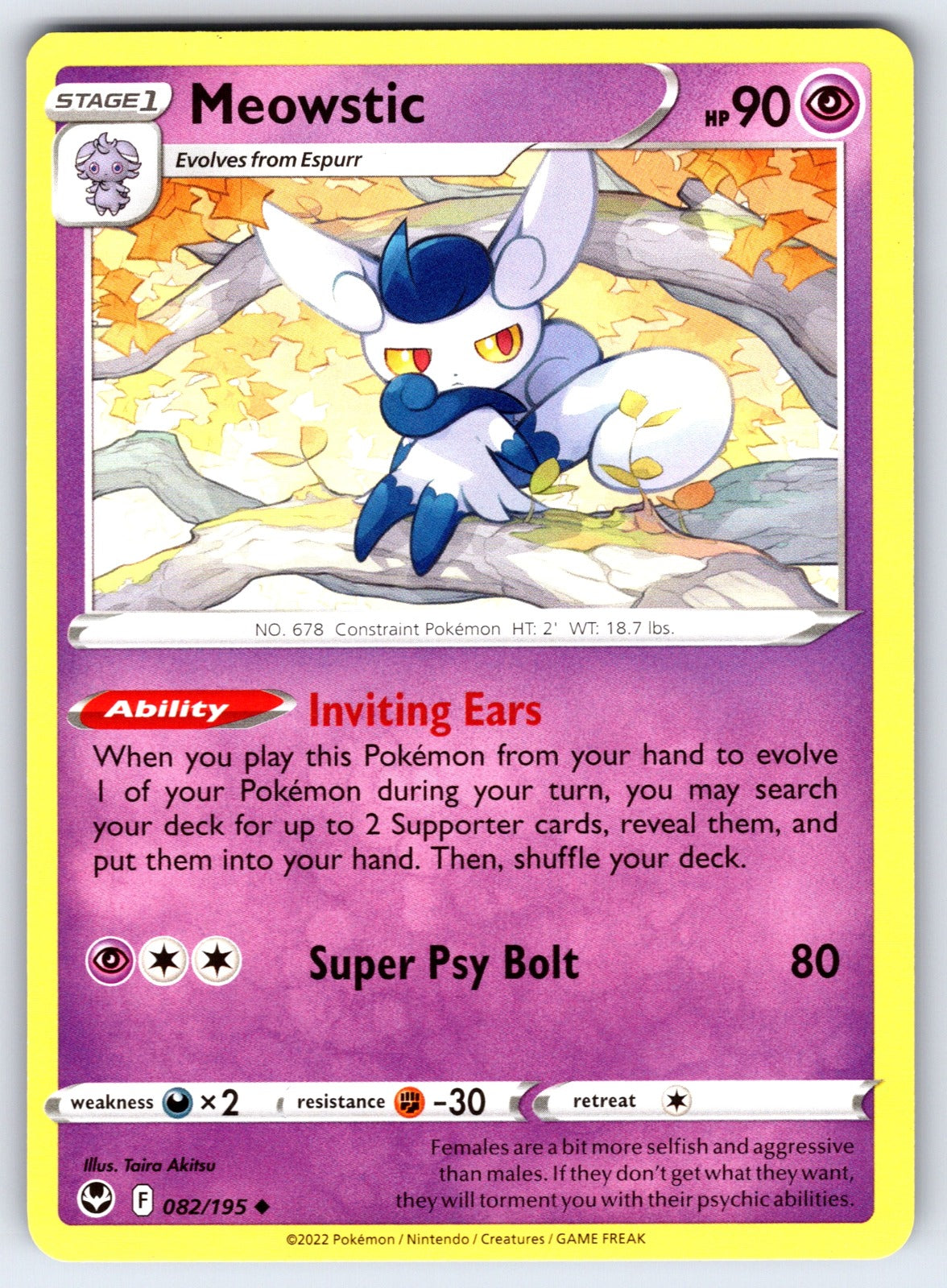 Meowstic Uncommon SWSH12: Silver Tempest 082/195 NM 2022