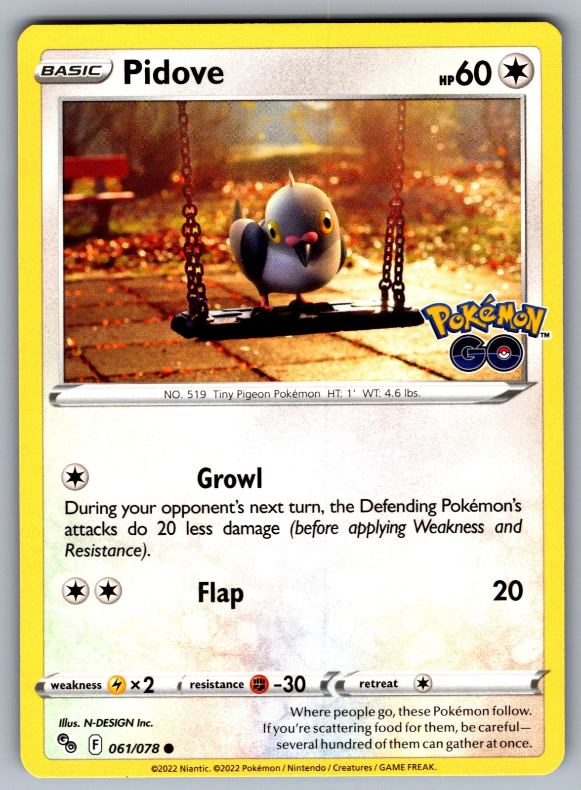 Pidove Common Pokemon GO 061/078 NM 2022