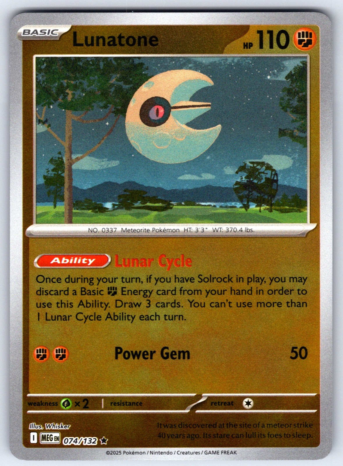 Lunatone Reverse Holo Rare ME01: Mega Evolution 074/132 NM 2025