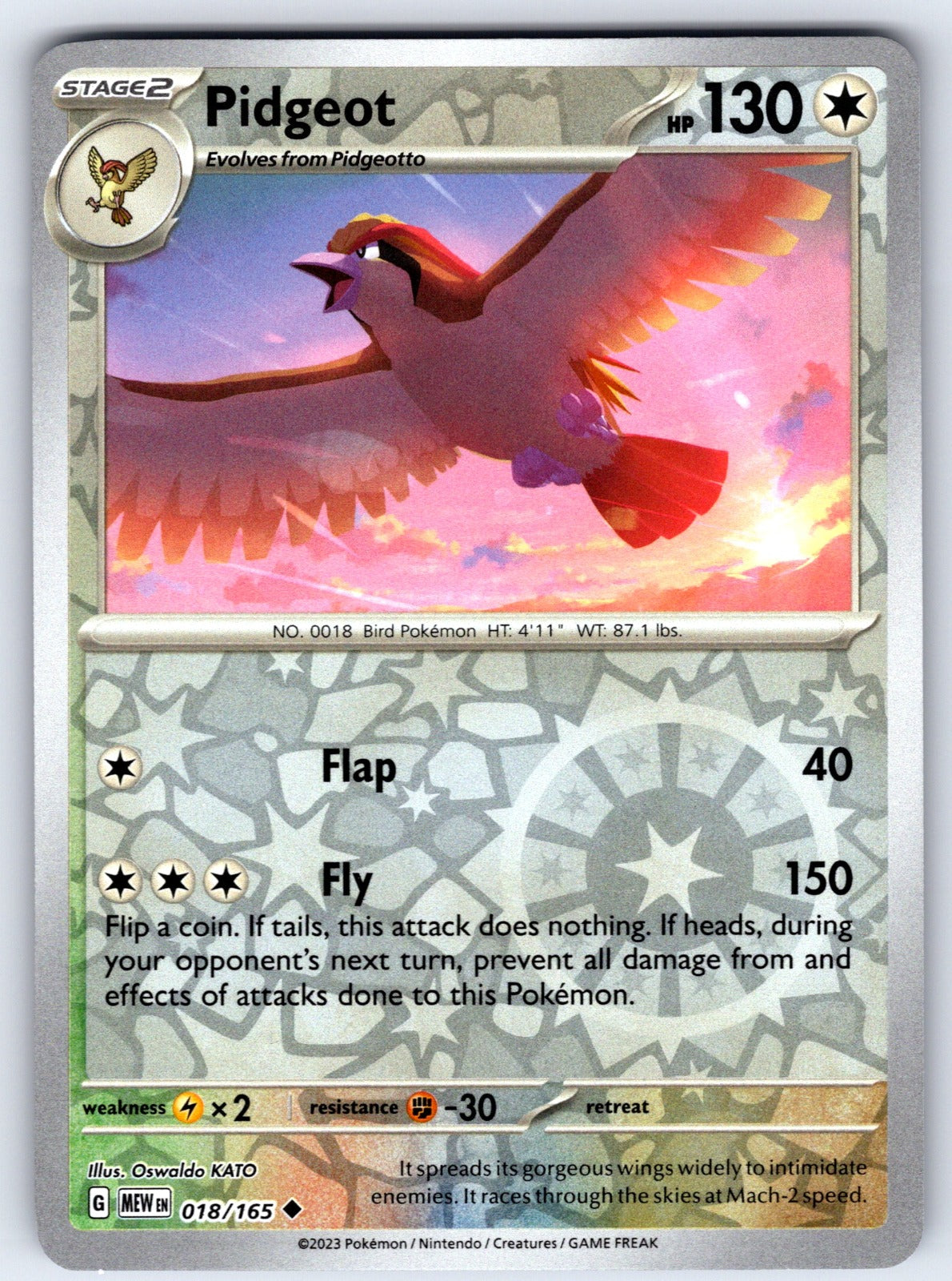Pidgeot Reverse Holo Uncommon SV: Scarlet & Violet 151 018/165 NM 2023