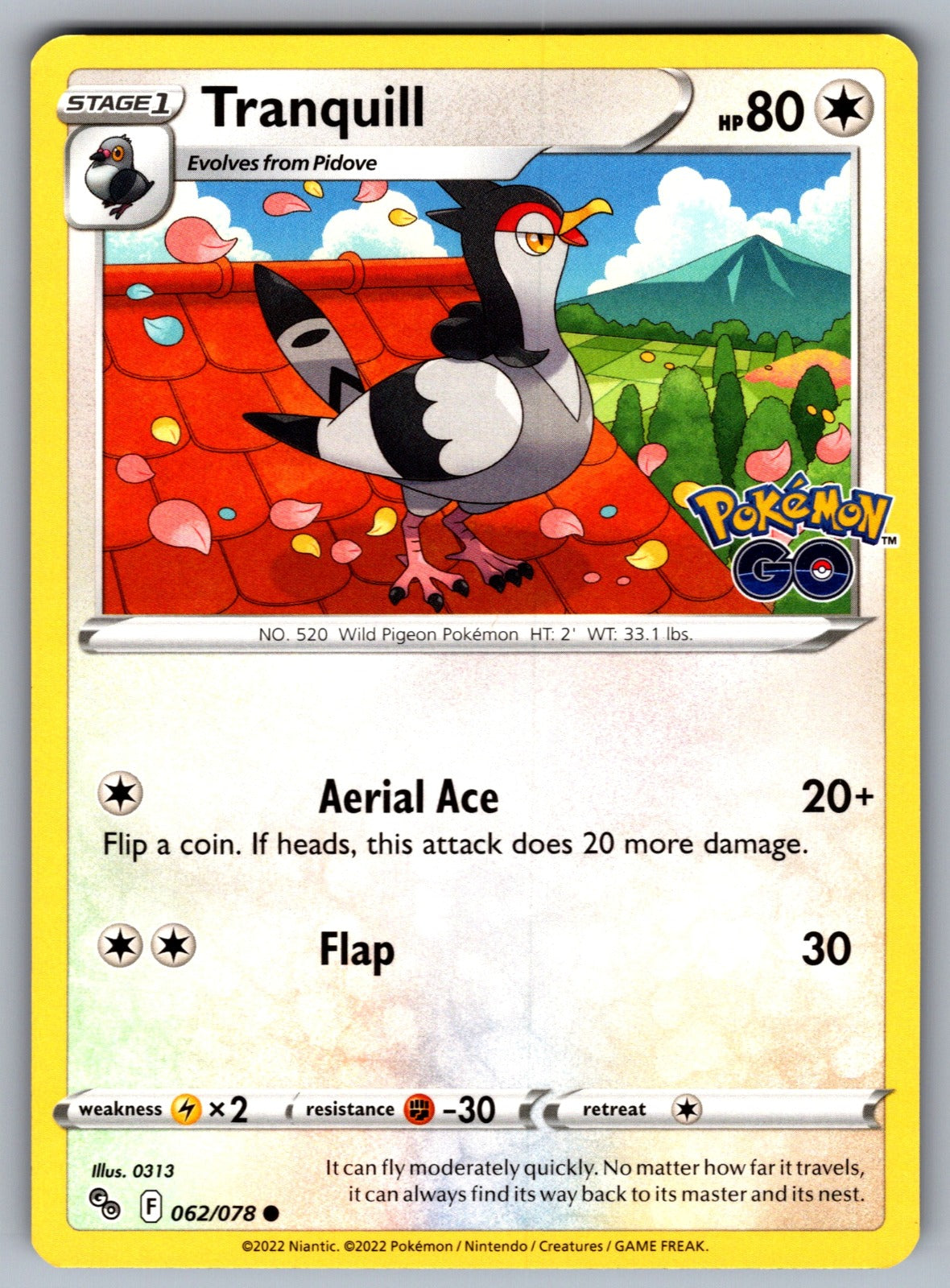 Tranquill Common Pokemon GO 062/078 NM 2022