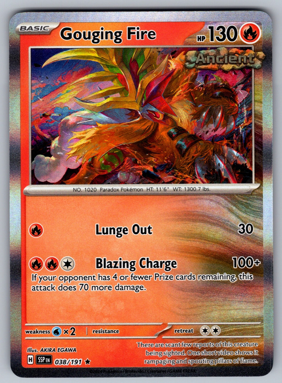 Gouging Fire Holo Rare SV08: Surging Sparks 038/191 NM 2024