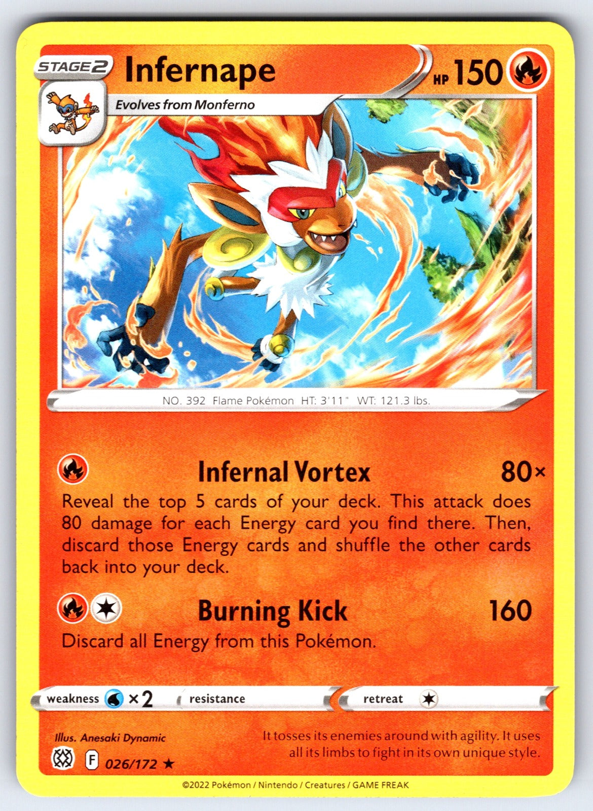 Infernape Holo Rare SWSH09: Brilliant Stars 026/172 NM 2022