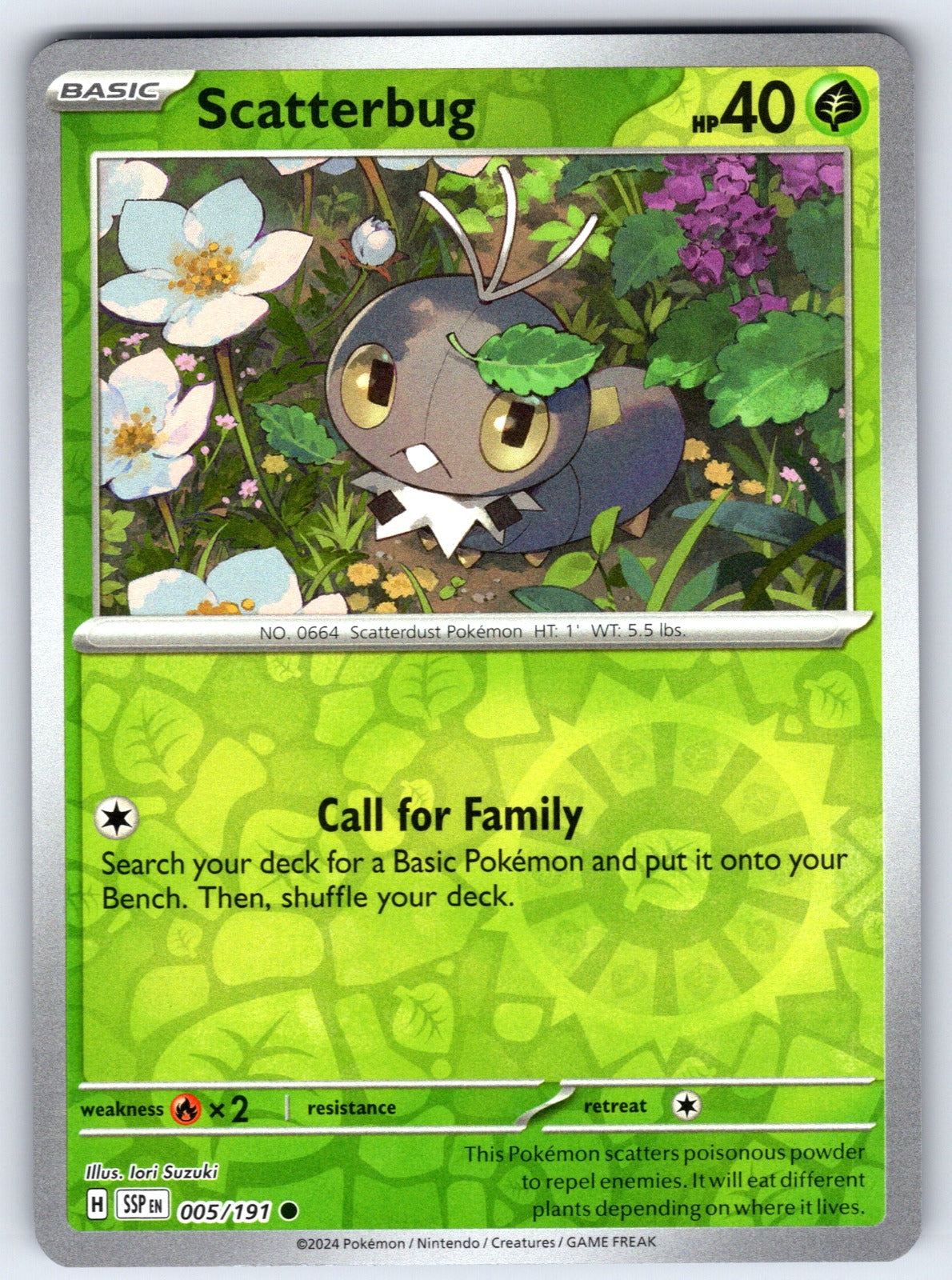 Scatterbug Reverse Holo Common SV08: Surging Sparks 005/191 NM 2024