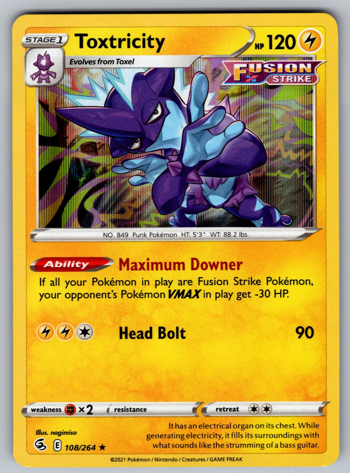 Toxtricity (108) Holo Rare SWSH08: Fusion Strike 108/264 NM 2021