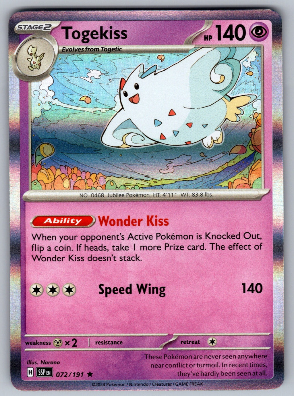 Togekiss Holo Rare SV08: Surging Sparks 072/191 NM 2024