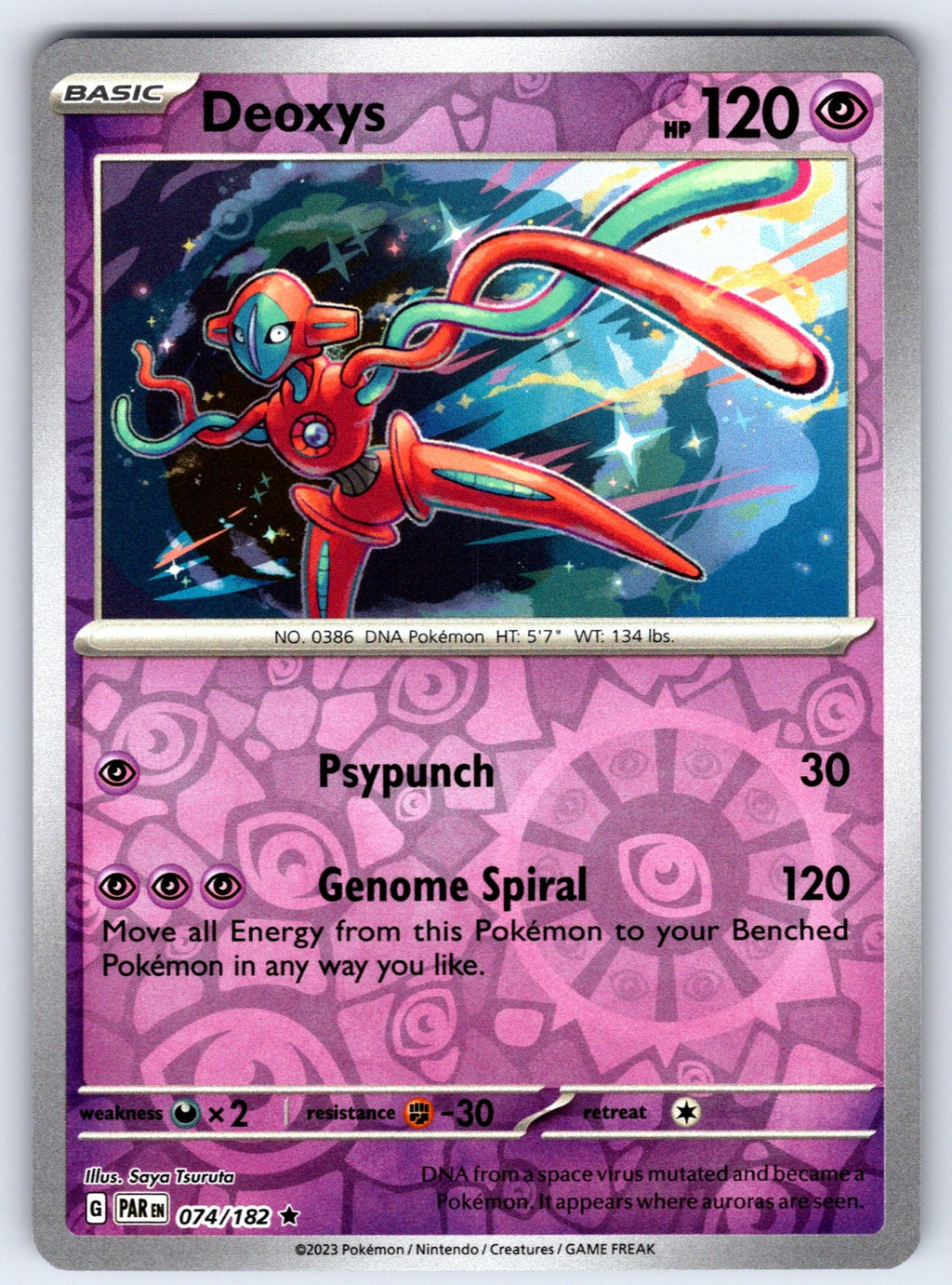 Deoxys Reverse Holo Rare SV04: Paradox Rift 074/182 NM 2023
