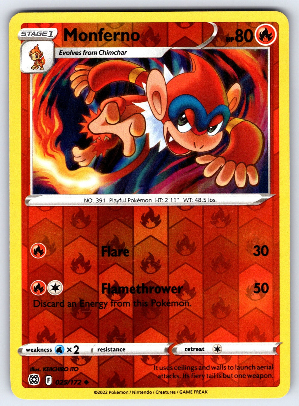 Monferno Reverse Holo Uncommon SWSH09: Brilliant Stars 025/172 NM 2022