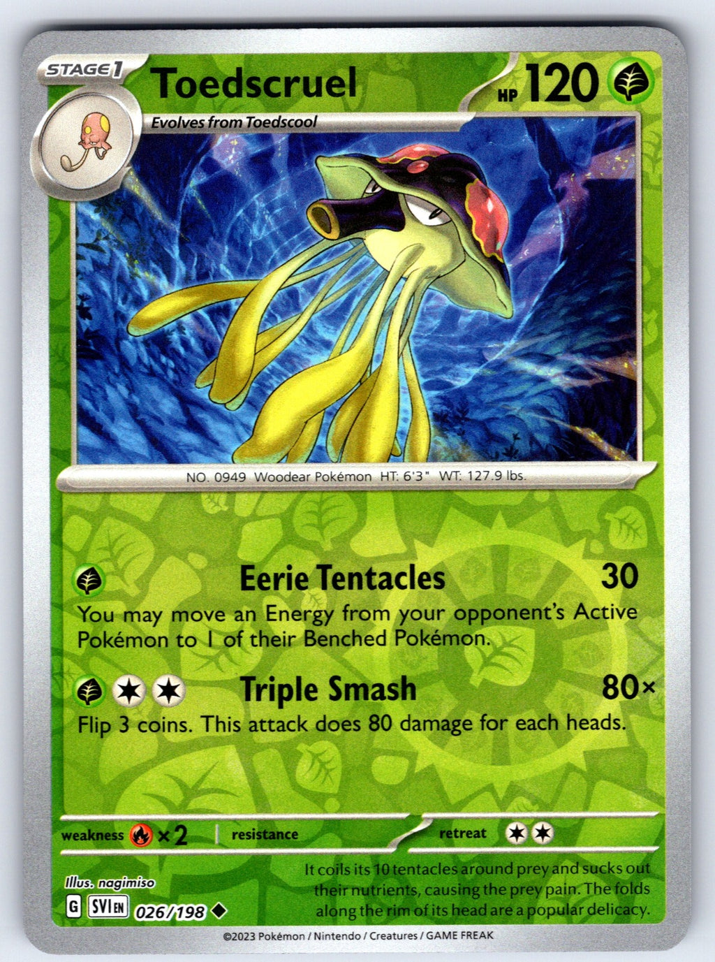 Toedscruel Reverse Holo Uncommon SV01: Scarlet & Violet Base Set 026/198 NM 2023