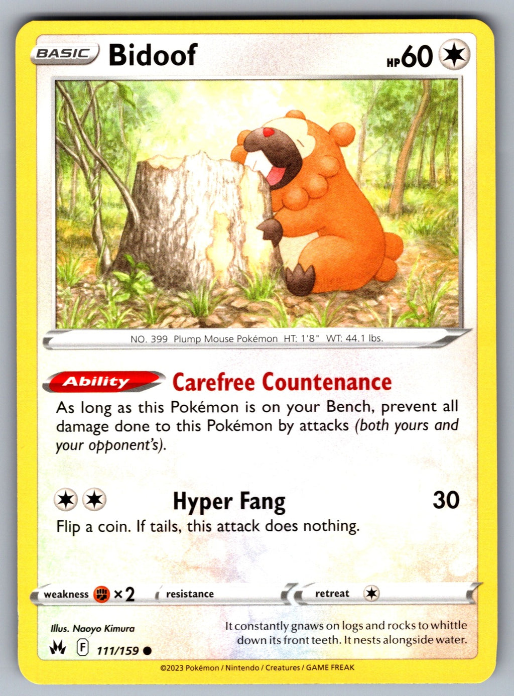 Bidoof Common SWSH: Crown Zenith 111/159 NM 2023