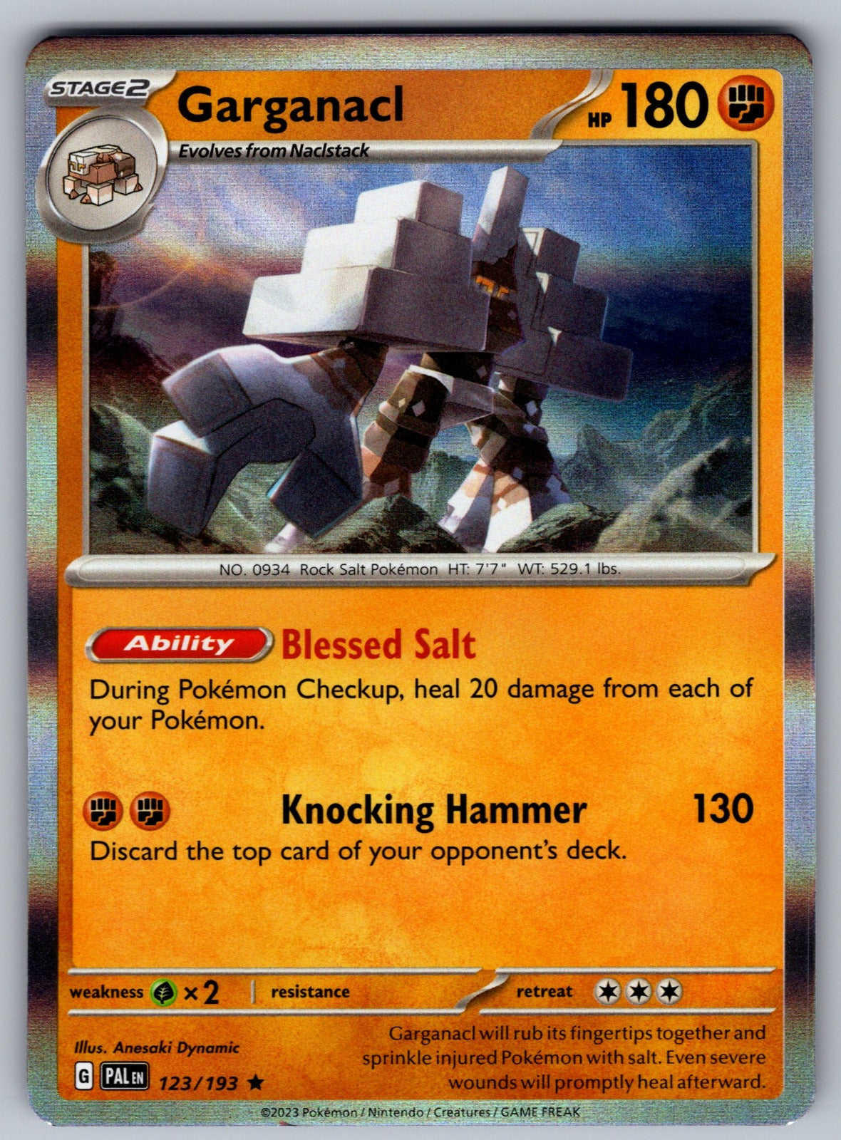 Garganacl Holo Rare SV02: Paldea Evolved 123/193 NM 2023